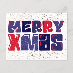 Postal Merry Xmas Cute Oro Azul Rojo