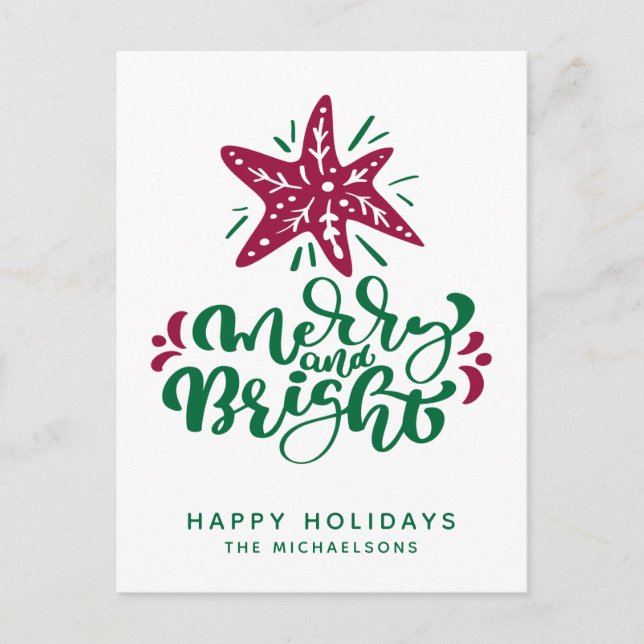Postal Merry y Bright | Felices fiestas (Anverso)