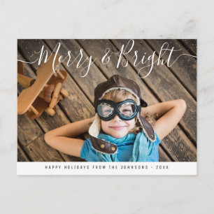Postal Merry y Bright   navidades con letras elegantes