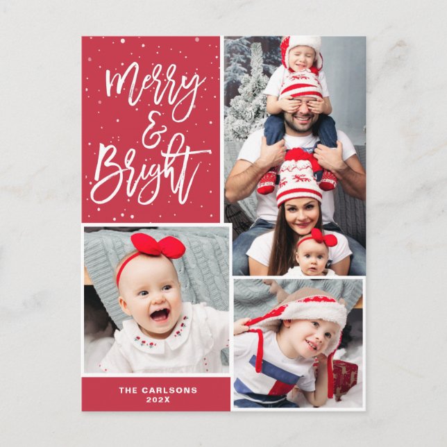 Postal Merry y Bright | navidades de tipografía blanca (Anverso)