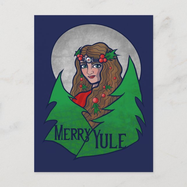 Postal Merry Yule Goddess Art Pagan y Wiccan Yule (Anverso)