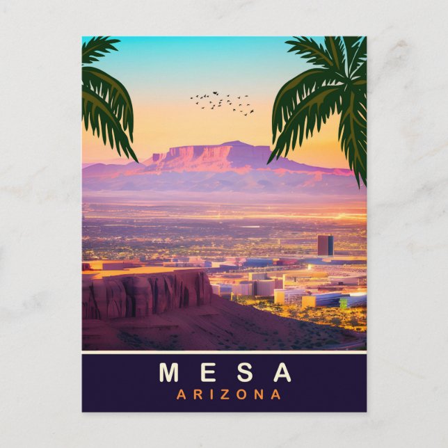Postal Mesa, Arizona, Vista aérea de la ciudad, viajes (Anverso)