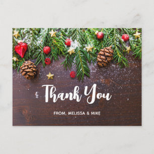 Postal Mesa de Navidades rusos con pino y nieve gracias