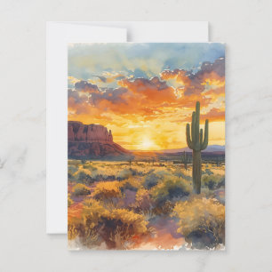 Postal Mesa del desierto del suroeste y puesta de sol de 
