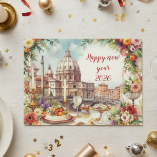 Postal Mesa festiva en Italia Año Nuevo