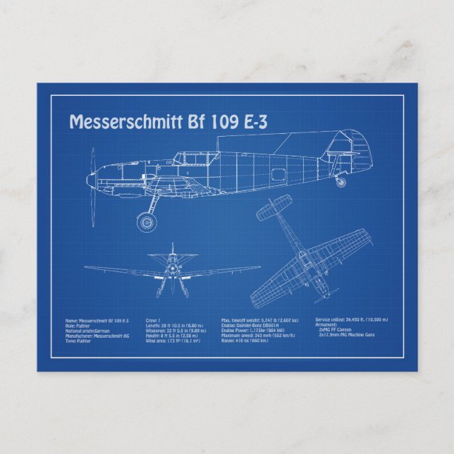 Postal Messerschmitt Bf 109 - Plano aéreo AD (Anverso)