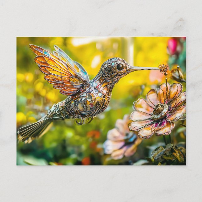 Postal Metal Hummingbird in Flight on flower (Anverso)