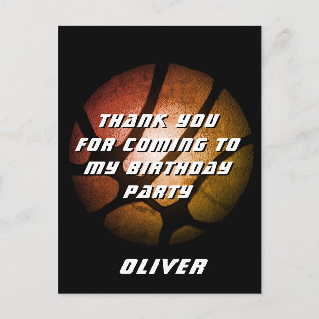 Postal Metallic Orange Basketball Ball Birthday Thank you (Anverso)