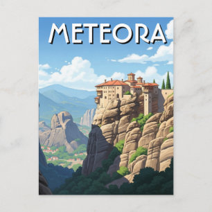 Postal Meteora Grecia Viaje Paisaje vintage