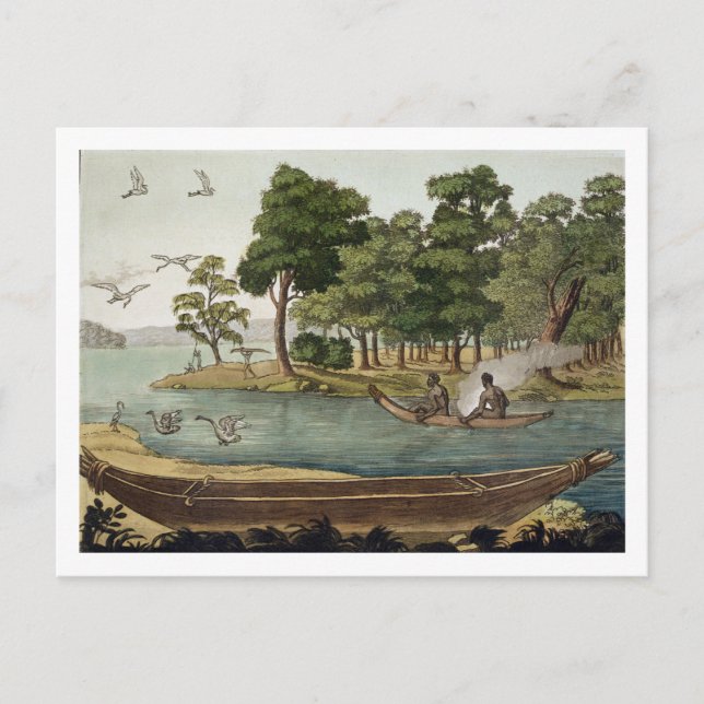 Postal Método de navegación en Nueva Holanda, grabado por (Anverso)