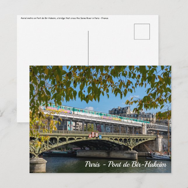 Postal Metro en el puente Bir-Hakeim - París, Francia (Anverso / Reverso)