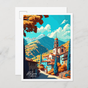 Postal Metsovo Grecia ilustracion de viaje vintage de art