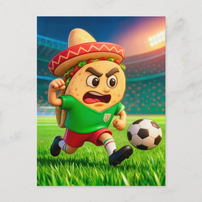 Postal Mexican taco soccer player running across stadium (Anverso)
