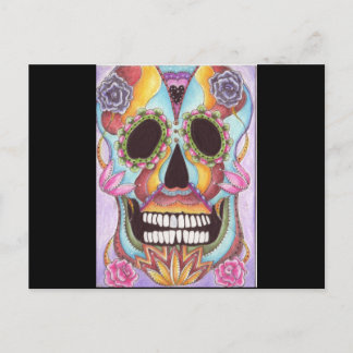 Postal mexicana con cráneo de azúcar