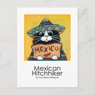 Postal mexicana de arte de gato caprichoso