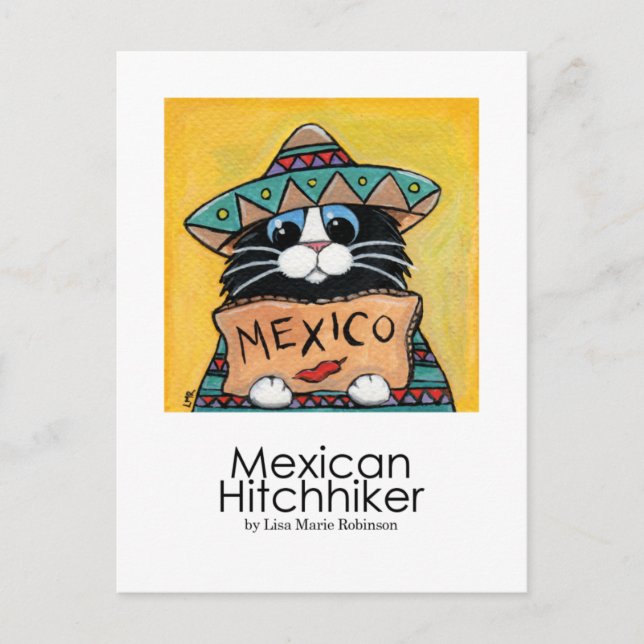 Postal mexicana de arte de un gato caprichoso (Anverso)