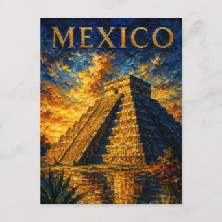 Postal Mexico: Aesthetic Sunset Chichen Itza Art Souvenir