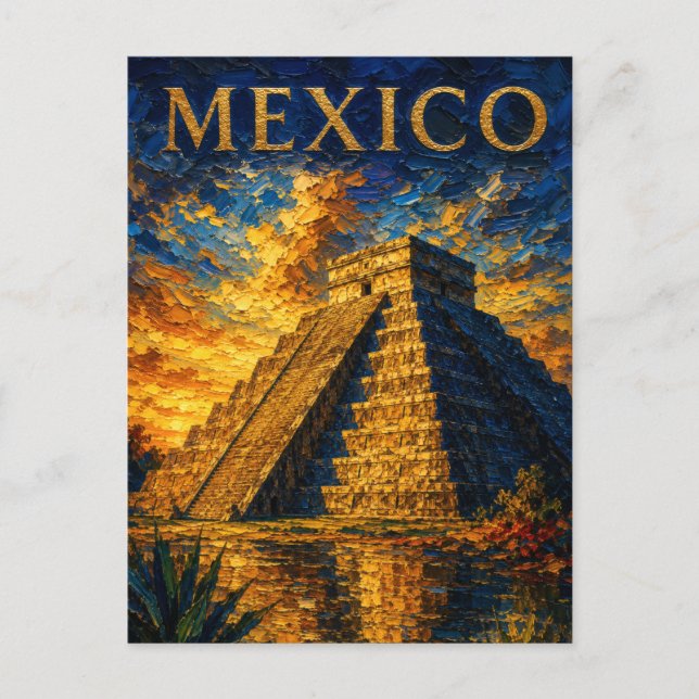 Postal Mexico: Aesthetic Sunset Chichen Itza Art Souvenir (Anverso)