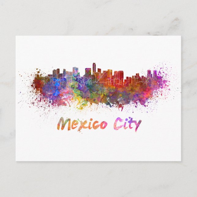 Postal Mexico City skyline in watercolor (Anverso)