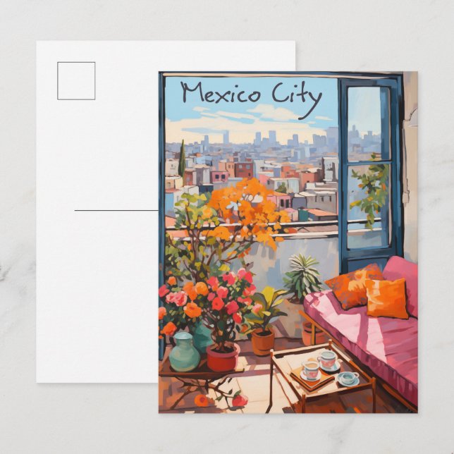 Postal Mexico City Travel City Painting Aesthetic (Anverso / Reverso)