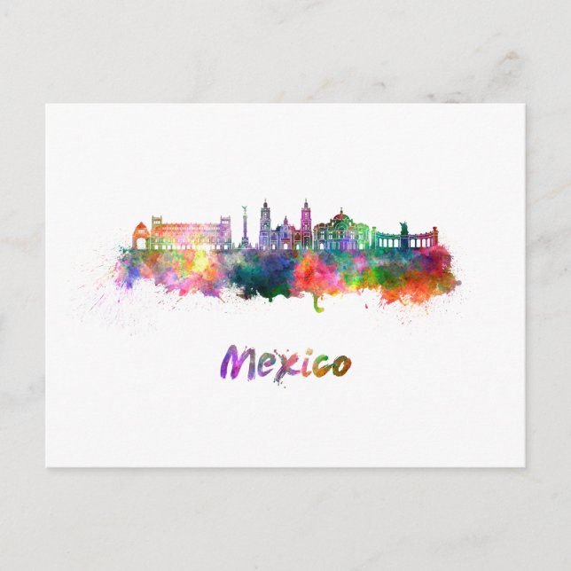 Postal Mexico City V2 skyline in watercolor (Anverso)