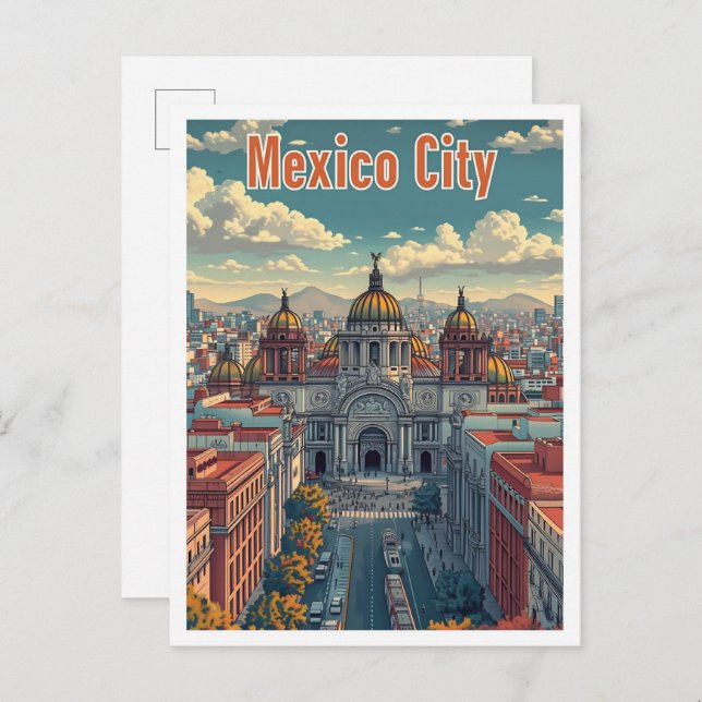 Postal México D.F. Ilustracion de viajes artísticos (Anverso / Reverso)