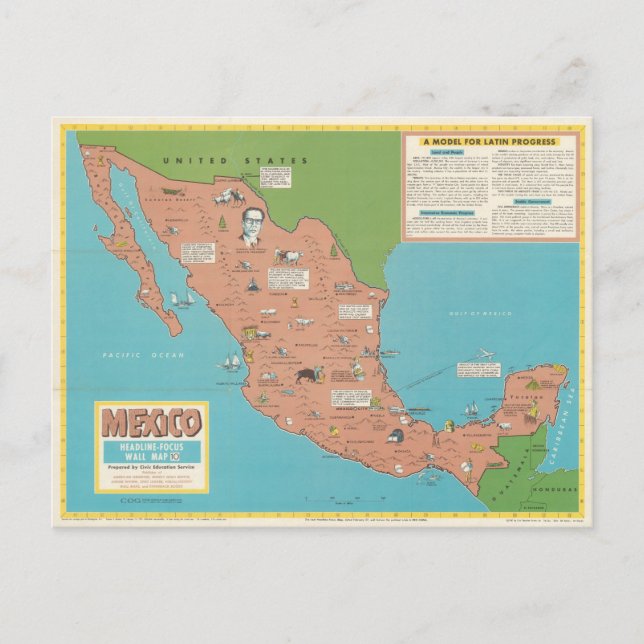 Postal México - Mapa de Muro Centrado en Titulares (Anverso)