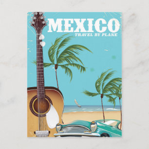Postal México - viajar en avión cartel de viaje.