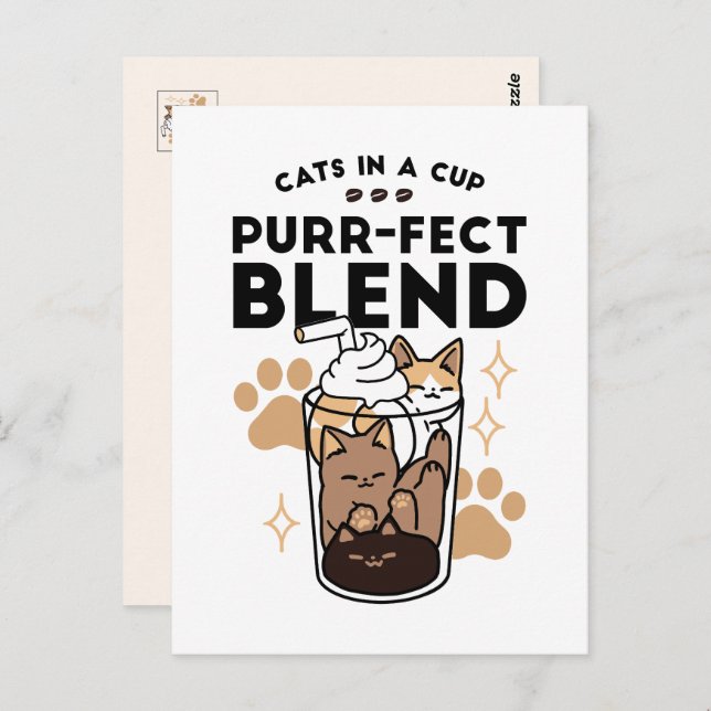 Postal Mezcla perfecta: arte de gato y café para amantes  (Anverso / Reverso)