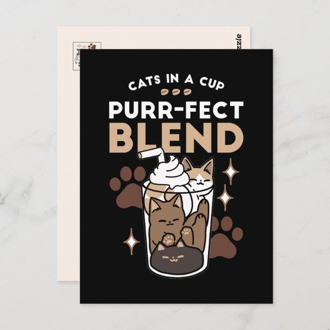 Postal Mezcla perfecta: diseño de café para gato y café (Anverso / Reverso)