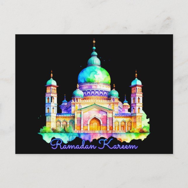 Postal Mezquita acuarela Ramadán (Anverso)