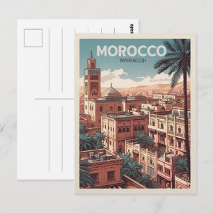 Postal mezquita de la ciudad de Marrakesh con palmeras ma