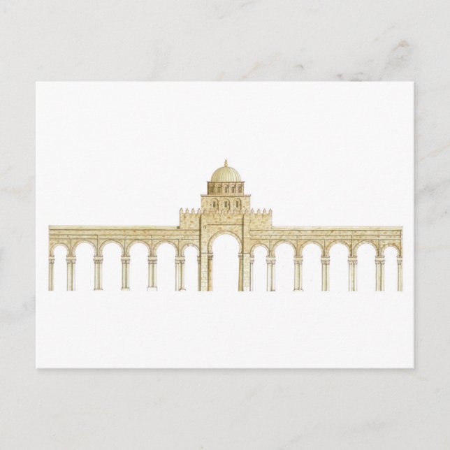 Postal Mezquita de Uqba. Túnez kairuano. Fachada principa (Anverso)