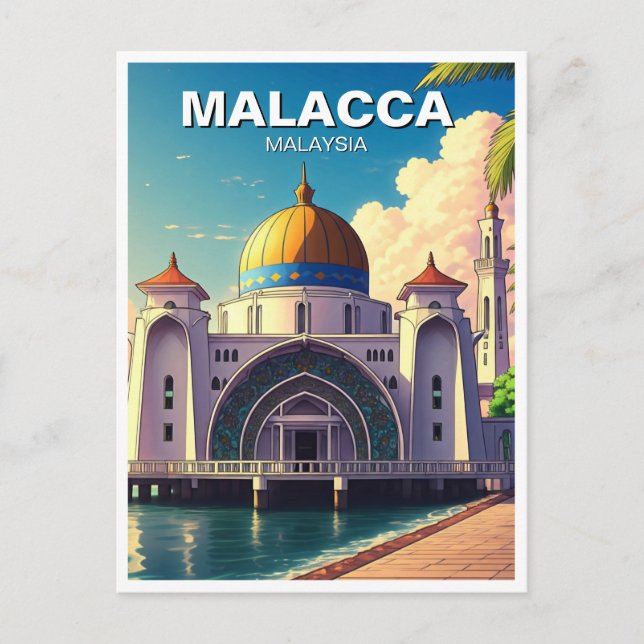 Postal Mezquita del estrecho de Malaca Malasia (Anverso)