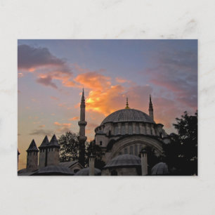 Postal Mezquita en Estambul al atardecer