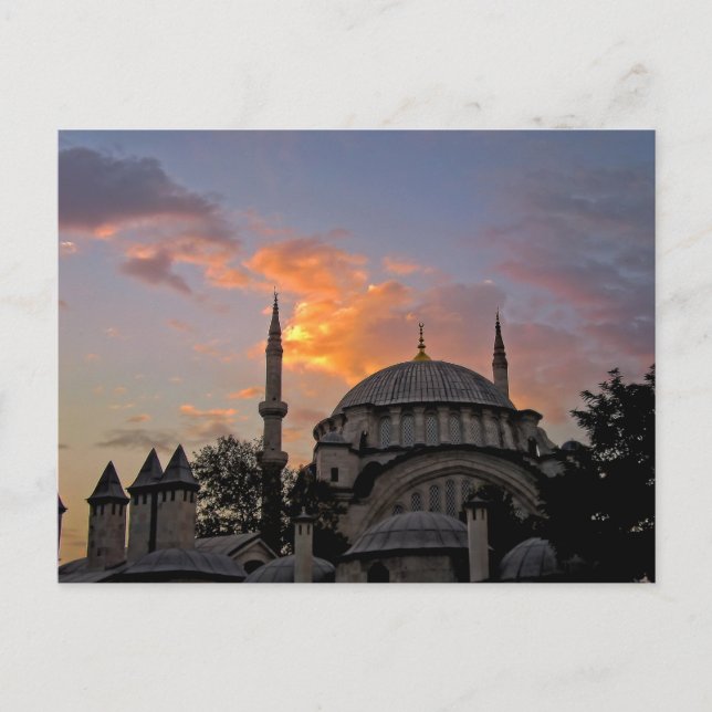 Postal Mezquita en Estambul al atardecer (Anverso)