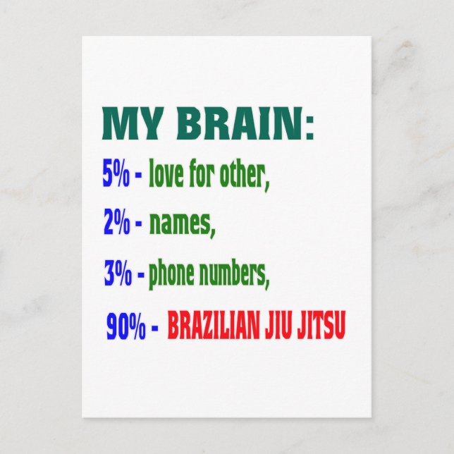 Postal Mi cerebro 90 % Jiu Jitsu brasileño. (Anverso)