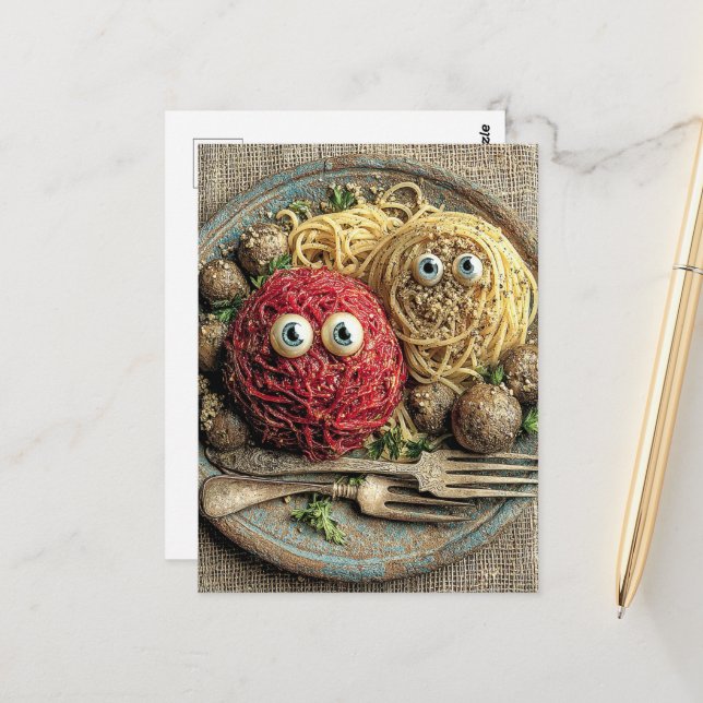 Postal Mi comida me está mirando. (Anverso/Reverso In Situ)