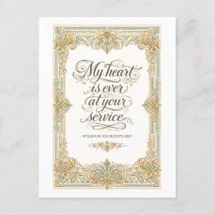 Postal "Mi corazón está siempre a su servicio" Shakespear