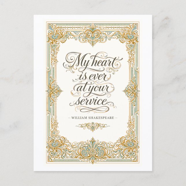Postal "Mi corazón está siempre a su servicio" Shakespear (Anverso)