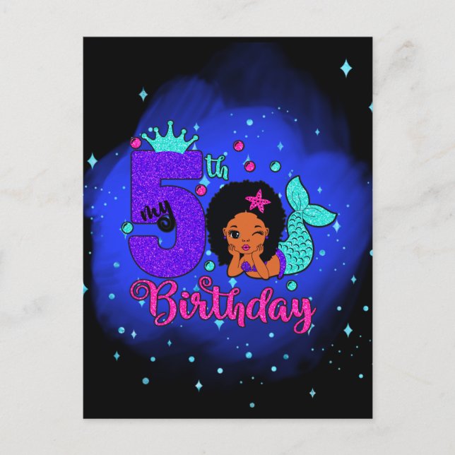 Postal Mi cumpleaños de sirena número 5 (Anverso)