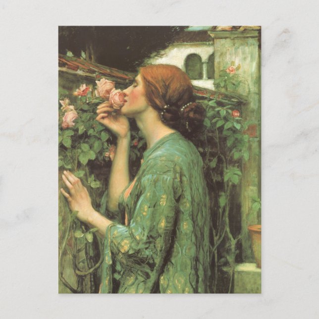 Postal Mi dulce Rosa, o el alma del Rosa por Waterhouse (Anverso)