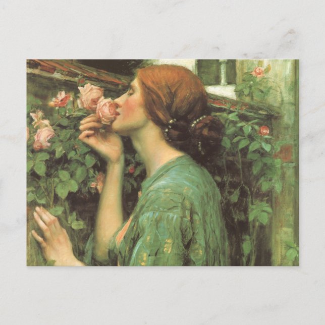 Postal Mi dulce Rosa, o el alma del Rosa por Waterhouse (Anverso)