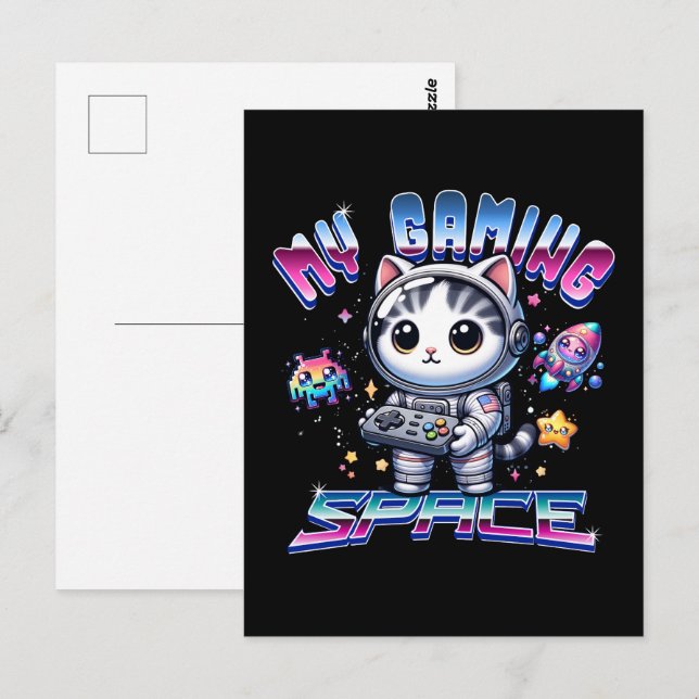 POSTAL MI ESPACIO DE JUEGOS - GATO ESPACIAL KAWAII (Anverso / Reverso)