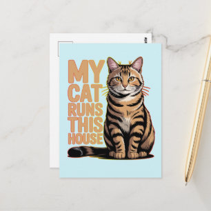 Postal Mi gato dirige mi casa Cita divertida para amantes