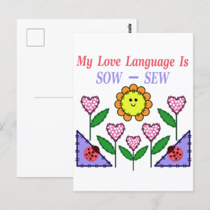 Postal Mi lenguaje del amor es sembrar - coser