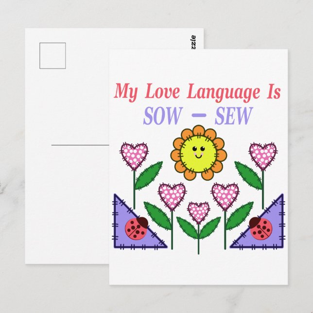Postal Mi lenguaje del amor es sembrar - coser (Anverso / Reverso)