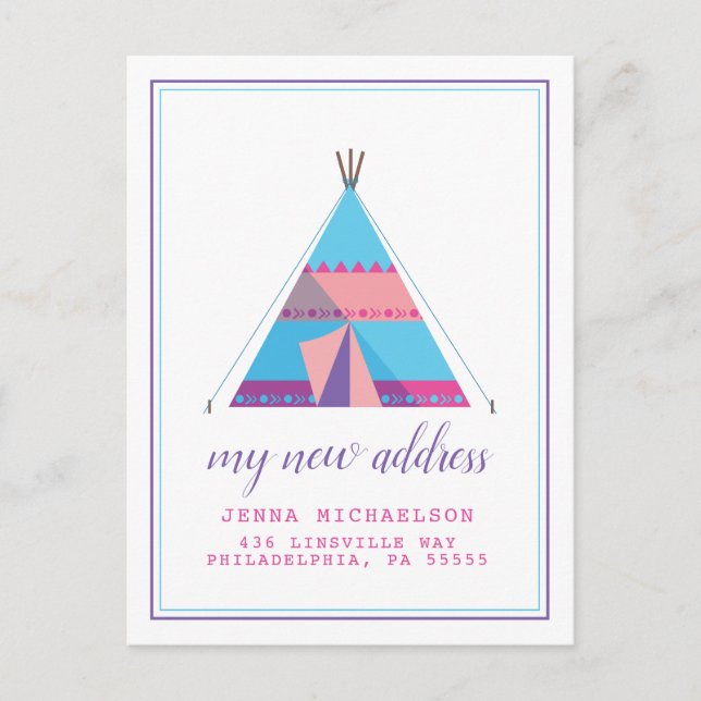 Postal Mi nueva dirección | Pastel Teepee Home (Anverso)