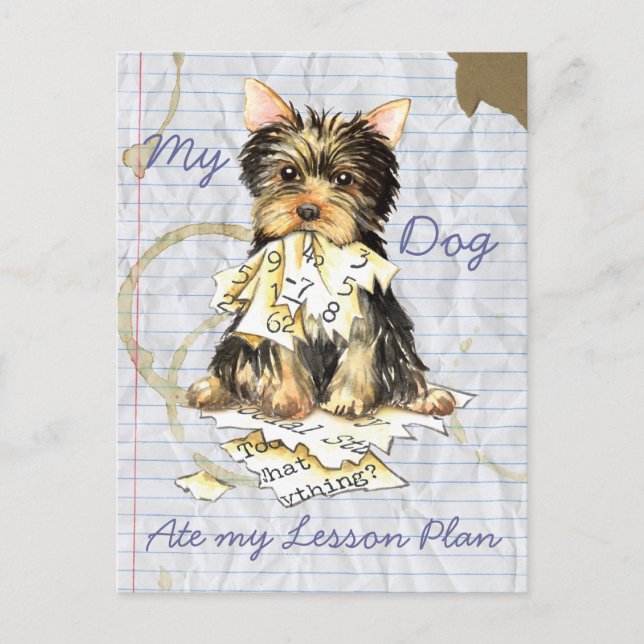 Postal Mi plan de clases yorkie Ate my (Anverso)