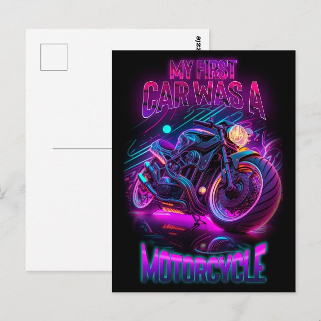Postal Mi primer coche fue una motocicleta | neón bici (Anverso / Reverso)
